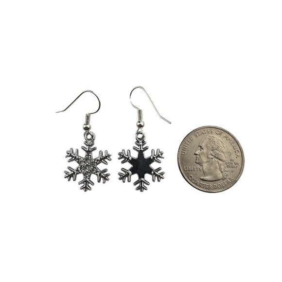 White Rhinestone Snowflake Earrings Platinum Finish - Picture 4 of 8
